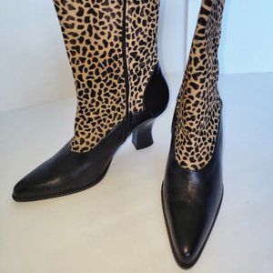 DKNY Pony Fur Cheetah Print &Black Italian Leather Mid Calf Boot Sz 9 EXCELLENT!